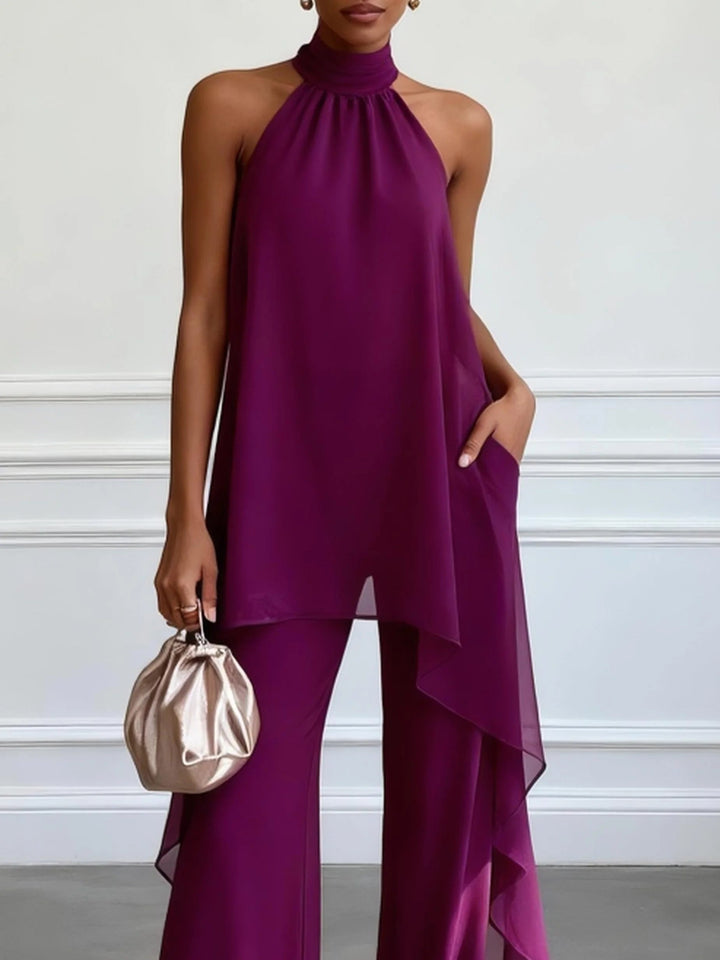 Madeleine™ | Elegant Asymmetric Co-ord Set with Flowing Top and Wide-Leg Trousers