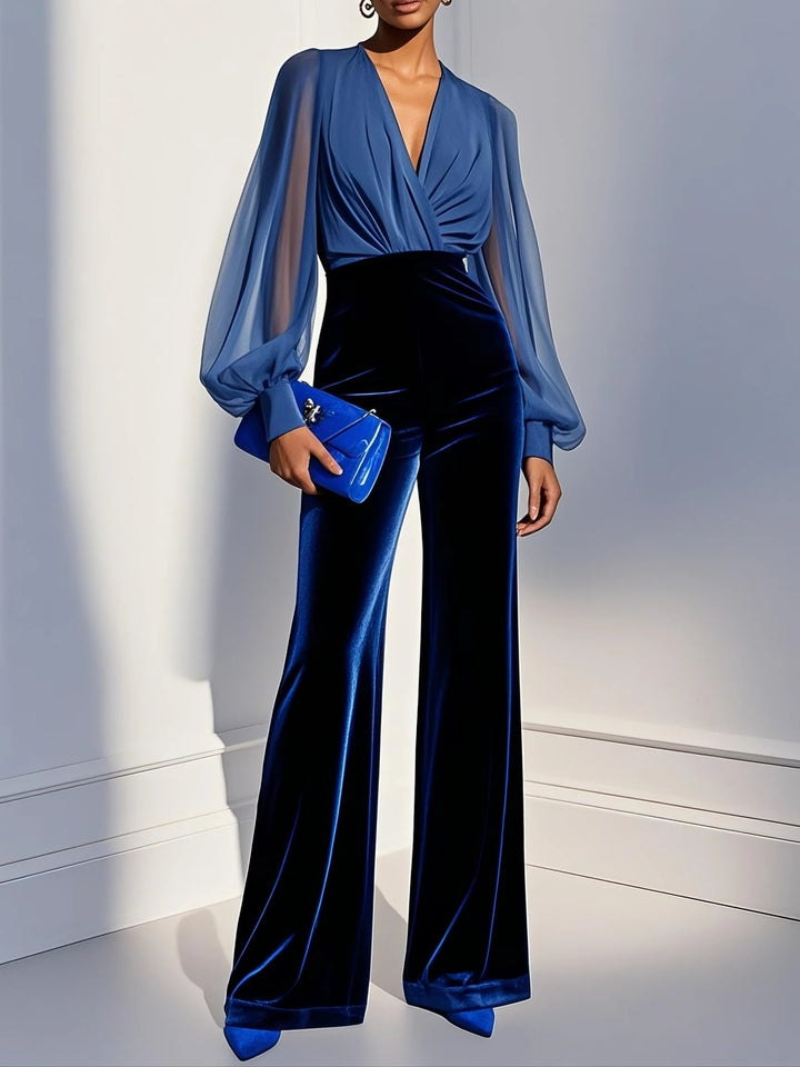 Erin™ | Elegant Royal Blue Velvet Jumpsuit