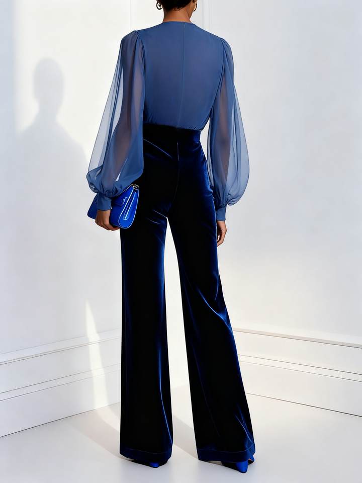 Erin™ | Elegant Royal Blue Velvet Jumpsuit