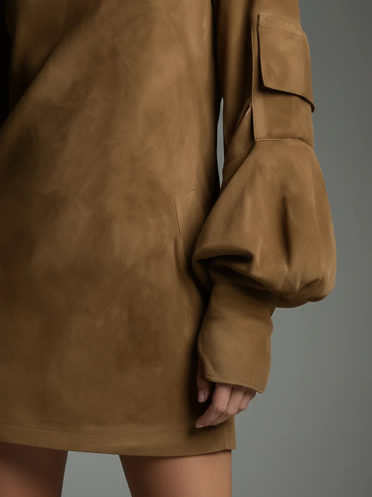Jessica™ | Suede-Effect High-Neck Dress – Chic, Soft and Effortless