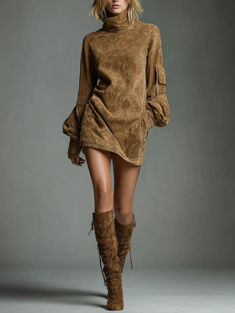Abito effetto scamosciato a collo alto — Chic, morbido & effortless