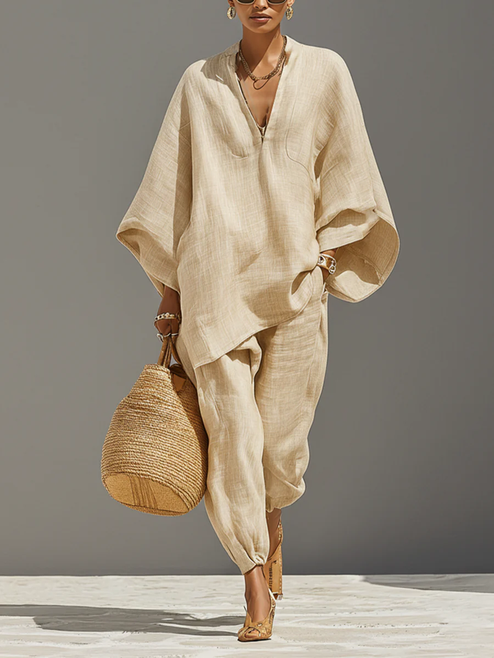 Anastasia™ | Flowing Co-ord Set with Oversized Blouse and Casual Trousers