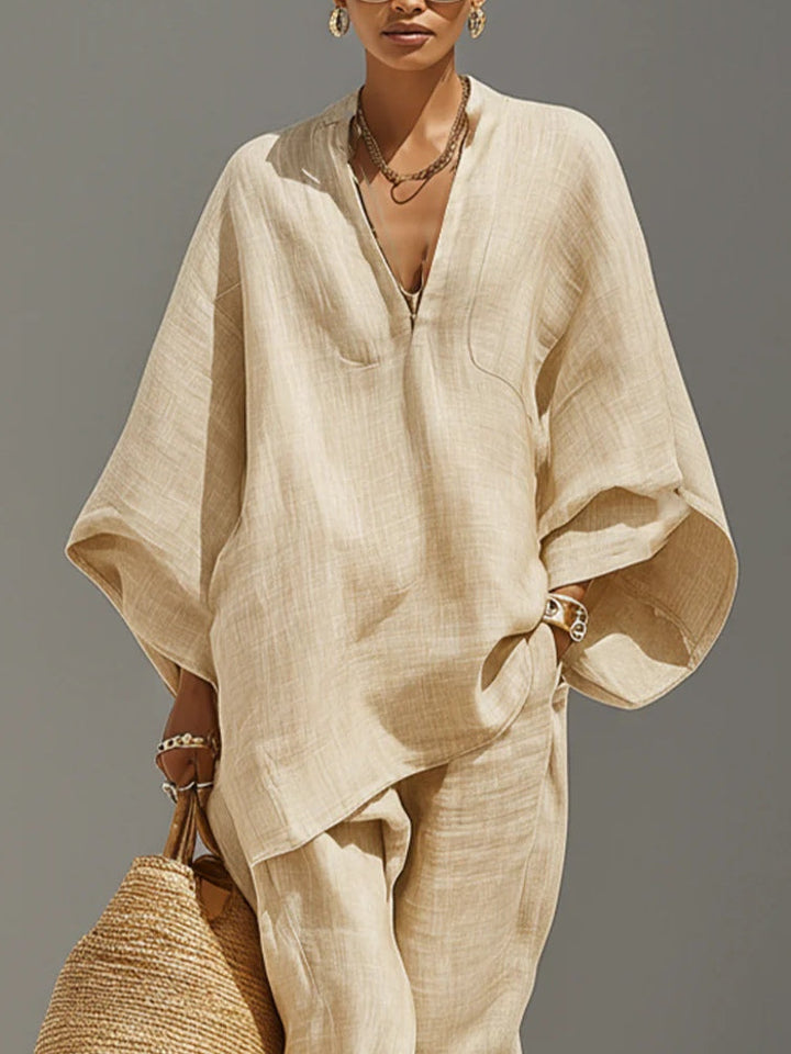 Anastasia™ | Flowing Co-ord Set with Oversized Blouse and Casual Trousers