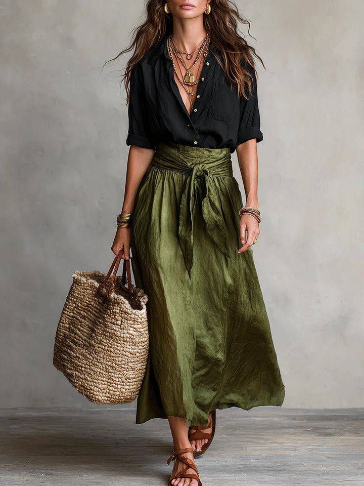 Rosie™ | Elegant Flowing Co-ord Set with Long Skirt and Light Top