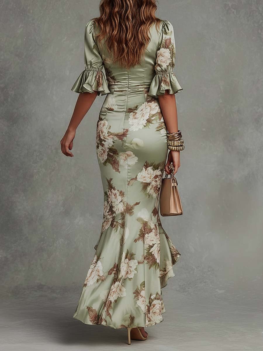 Letizia | Abito elegante fiorito con taglio sagomato e dettagli fluidi