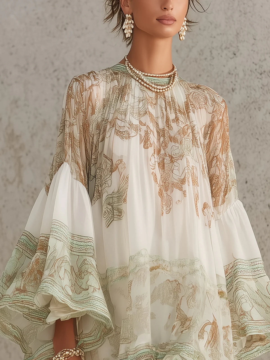 Ella™ | Elegant Printed Flowing Dress with Wide Sleeves