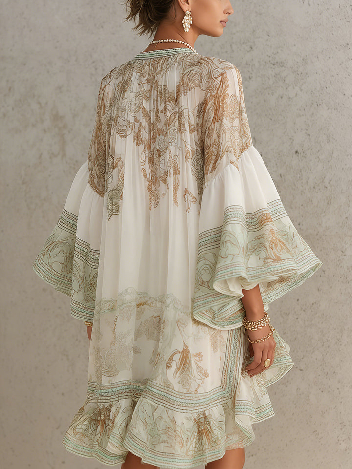 Ella™ | Elegant Printed Flowing Dress with Wide Sleeves