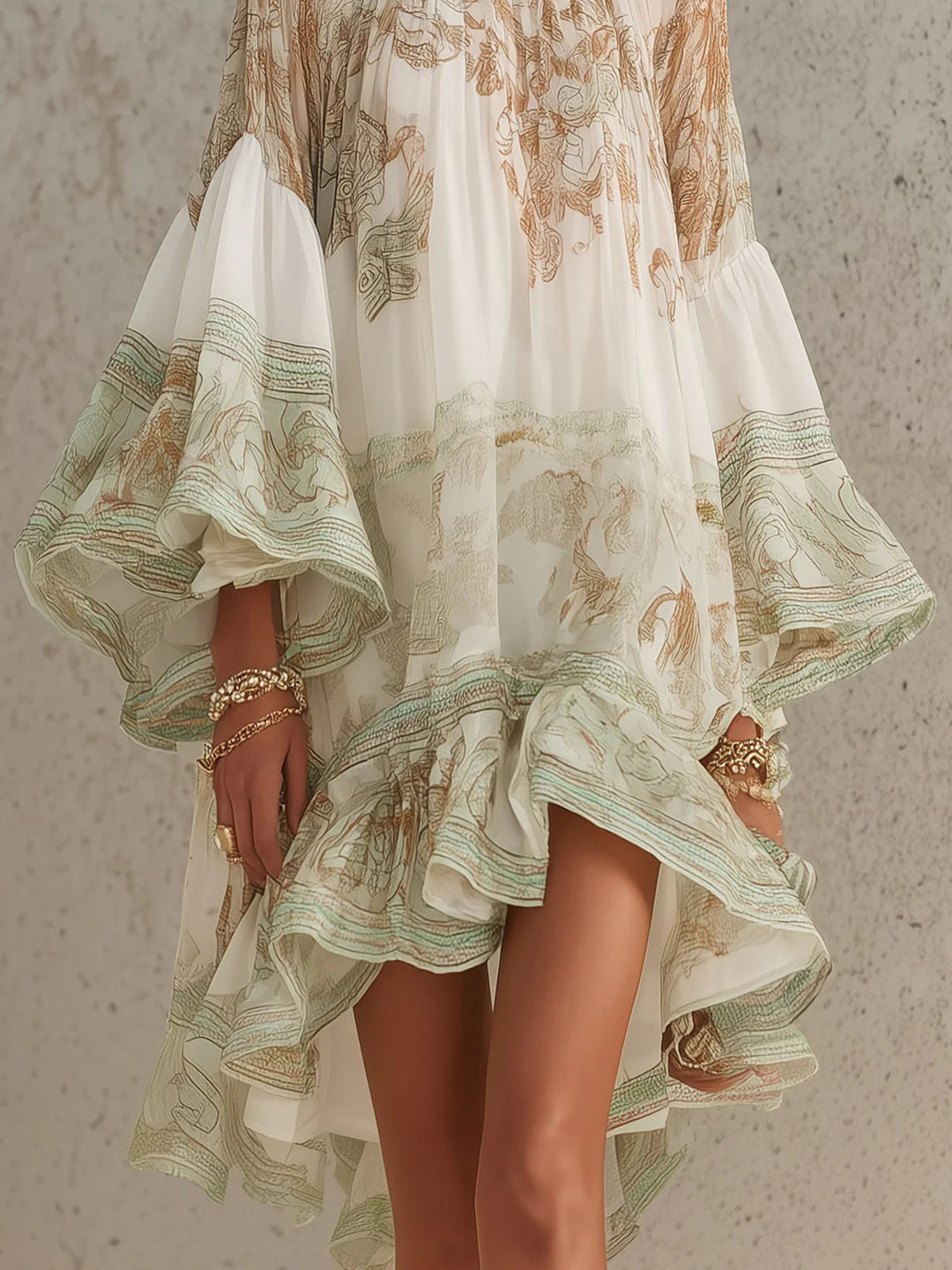 Ella™ | Elegant Printed Flowing Dress with Wide Sleeves