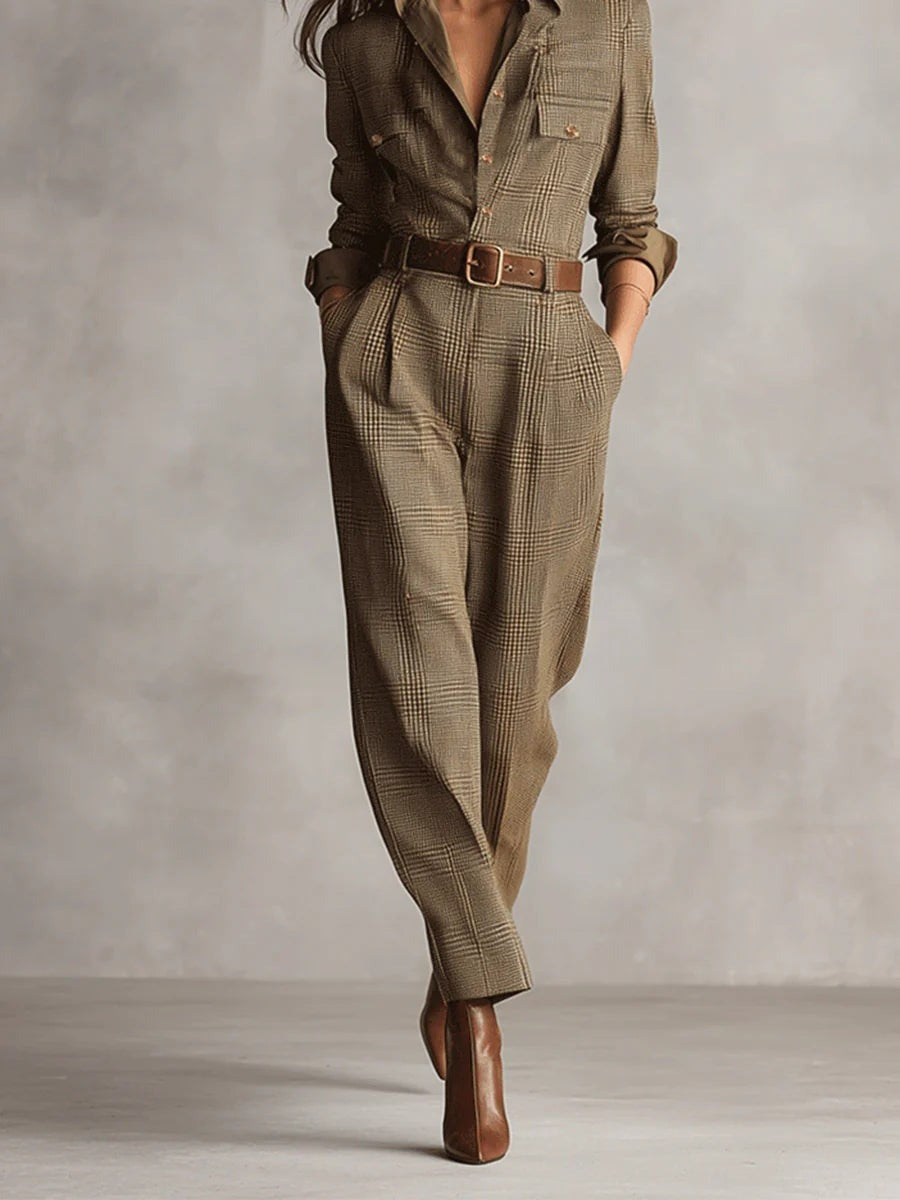 Jemima™ | Brown Tweed Check Jumpsuit
