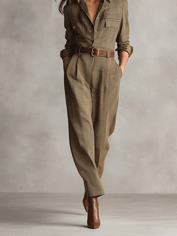 Jemima™ | Brown Tweed Check Jumpsuit