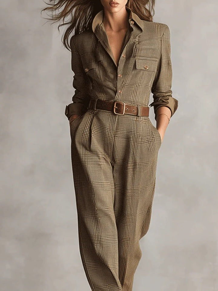 Jemima™ | Brown Tweed Check Jumpsuit