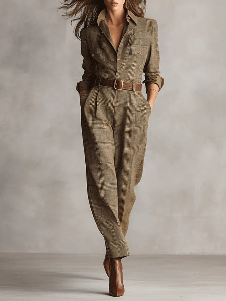 Jemima™ | Brown Tweed Check Jumpsuit