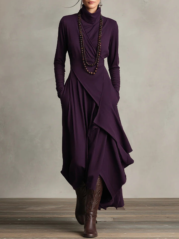 Jennifer™ | Asymmetric Long Dress with High Neck