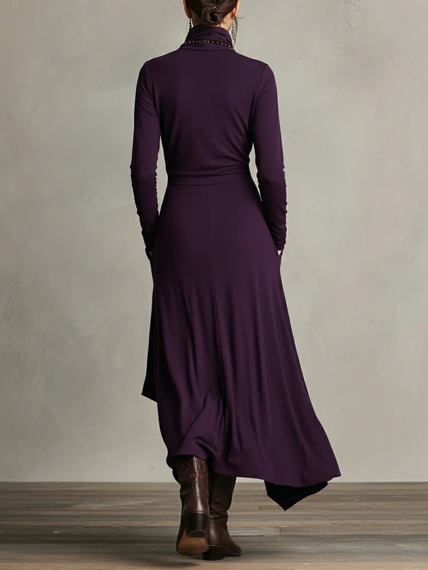 Jennifer™ | Asymmetric Long Dress with High Neck