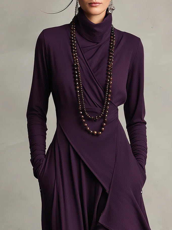 Jennifer™ | Asymmetric Long Dress with High Neck