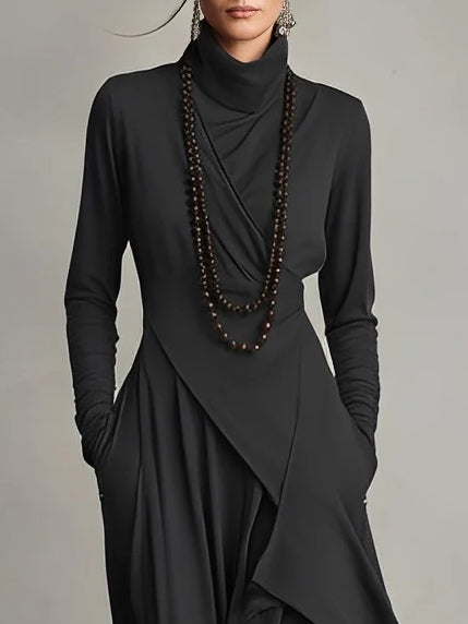 Jennifer™ | Asymmetric Long Dress with High Neck