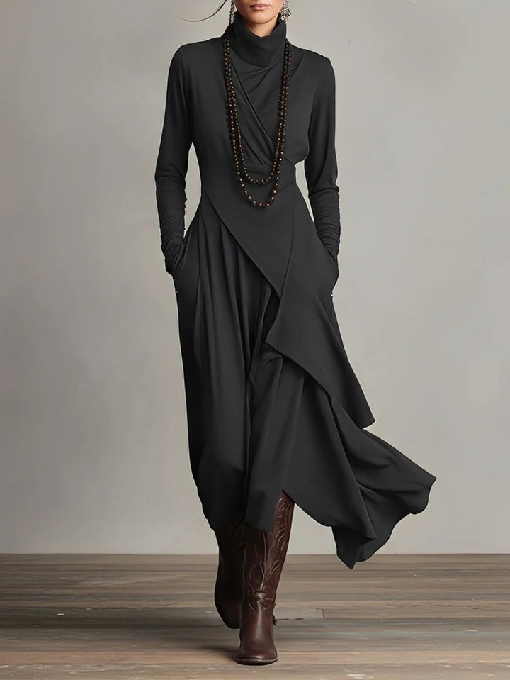 Jennifer™ | Asymmetric Long Dress with High Neck
