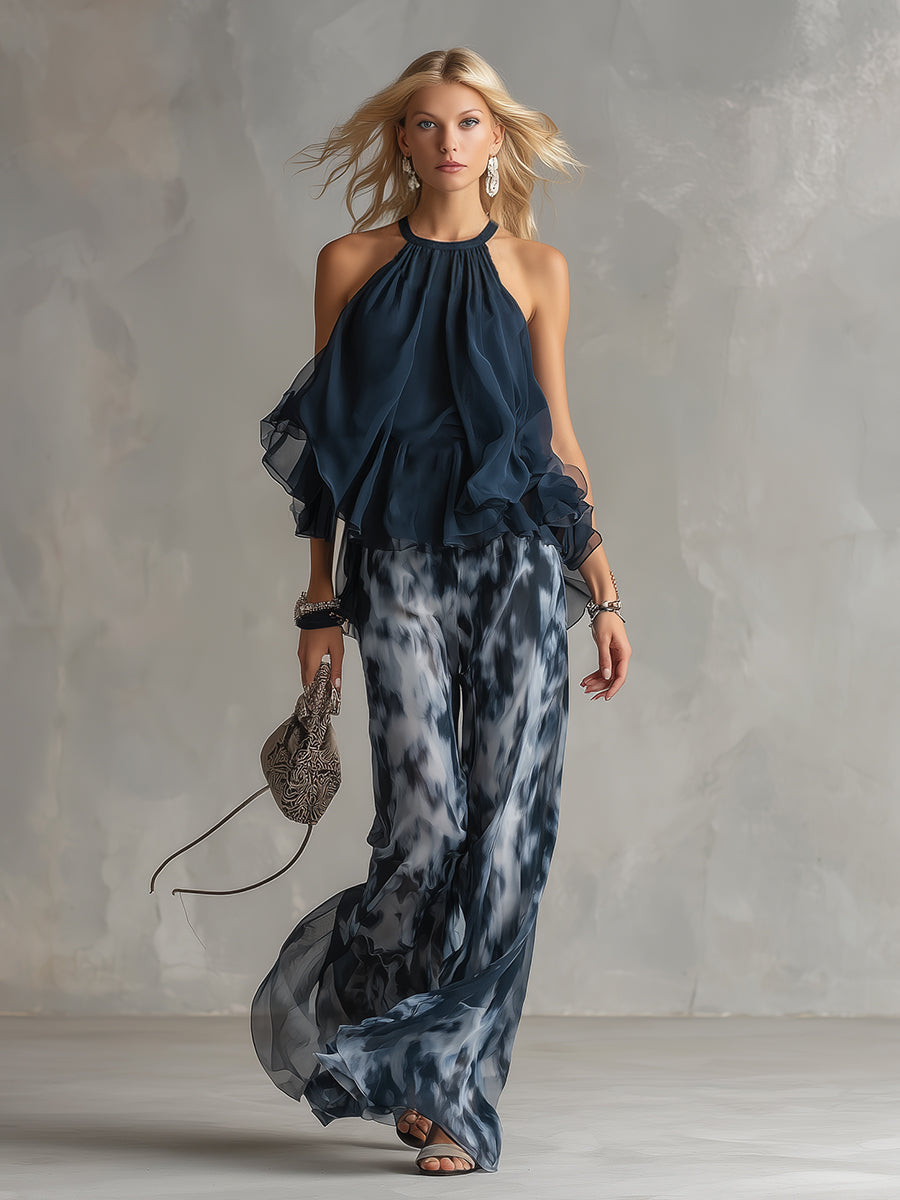 Flora™ | Elegant Airy Co-ord Set with Flowing Top and Wide-Leg Trousers