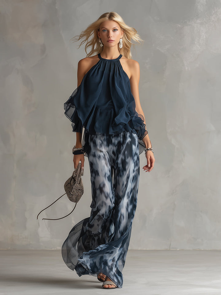 Flora™ | Elegant Airy Co-ord Set with Flowing Top and Wide-Leg Trousers
