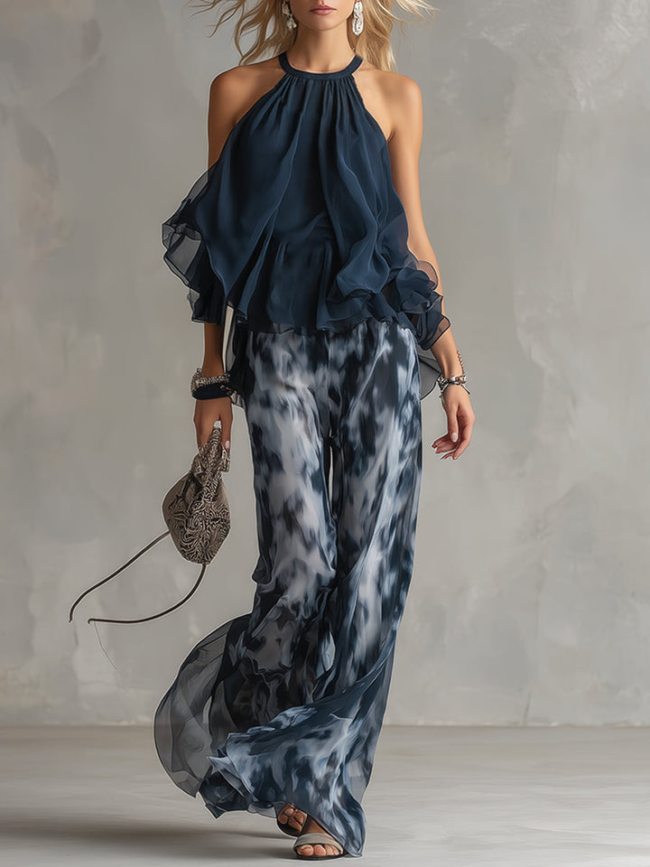 Flora™ | Elegant Airy Co-ord Set with Flowing Top and Wide-Leg Trousers