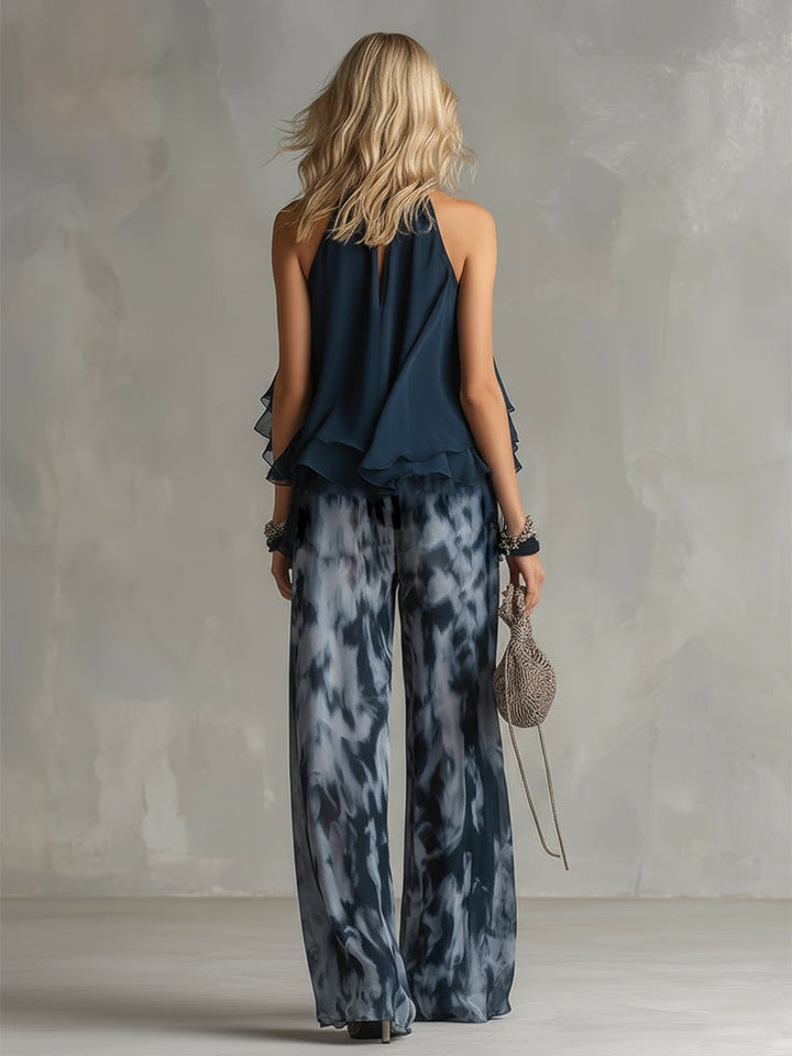 Flora™ | Elegant Airy Co-ord Set with Flowing Top and Wide-Leg Trousers