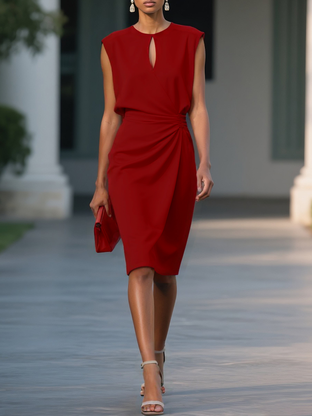Josephine™ | Sleeveless Draped Dress with Pleated Detail and Teardrop Neckline