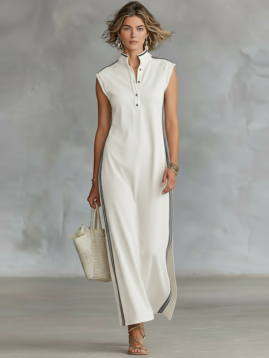 Gina™ | Elegant Maxi Dress with Flowing Cut and Modern Neckline