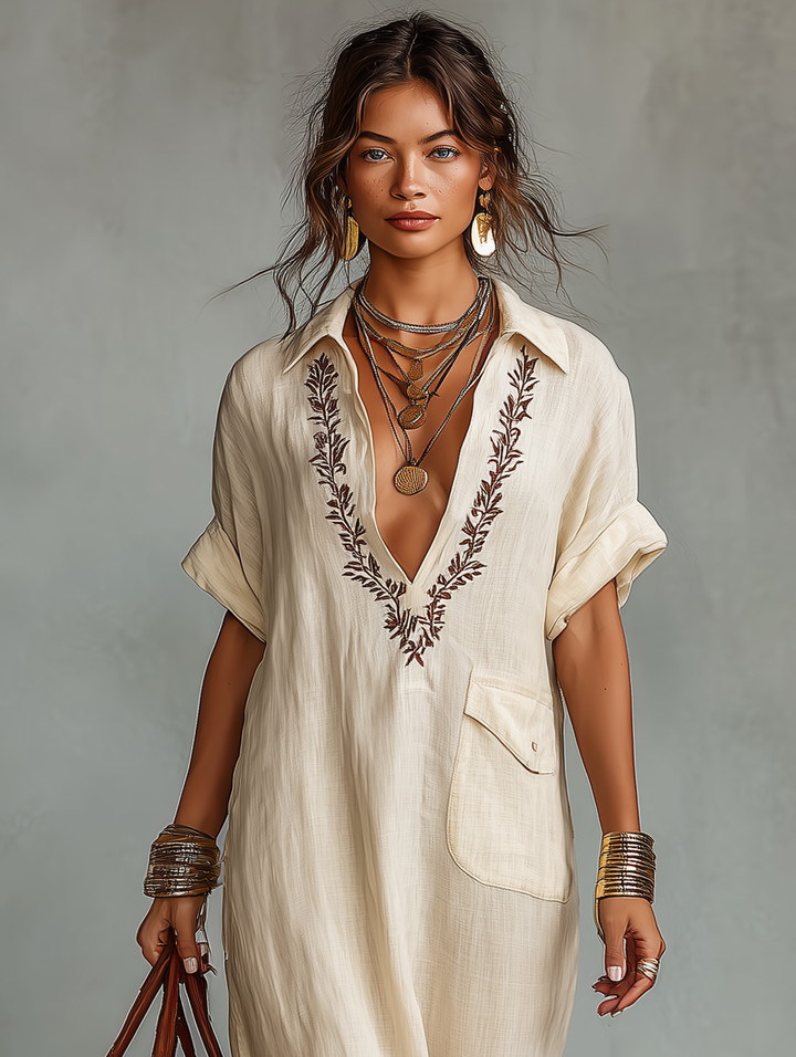 Leah™ | Elegant Bohemian Maxi Dress with Embroidery and Flowing Cut