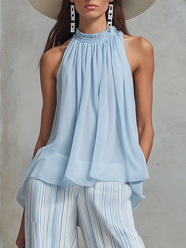 Rose™ | Elegant Flowing Co-ord Set with Light Top and Wide-Leg Trousers