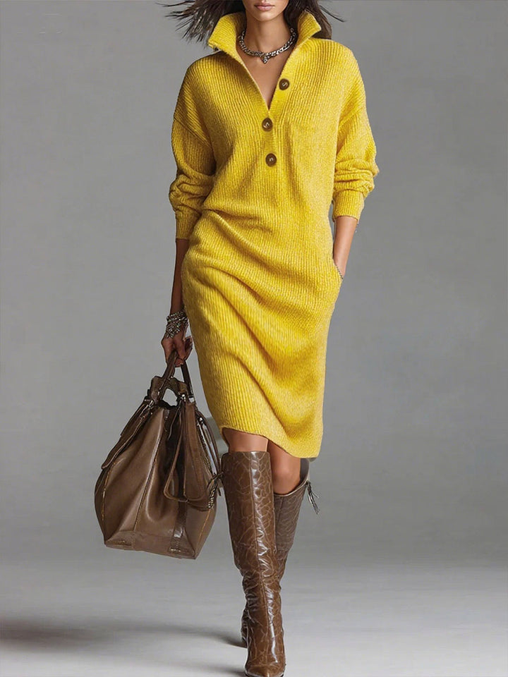 Heather™ | Elegant Jumper Dress with Open Collar and Buttons
