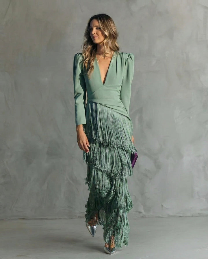 Zelda™ | Elegant Fringed Fitted Dress
