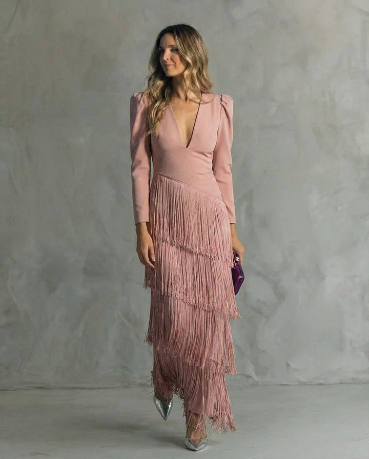 Zelda™ | Elegant Fringed Fitted Dress