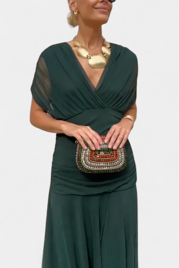 Veronica™ | Long Dress with Enchanted Floral Print and V-Neck