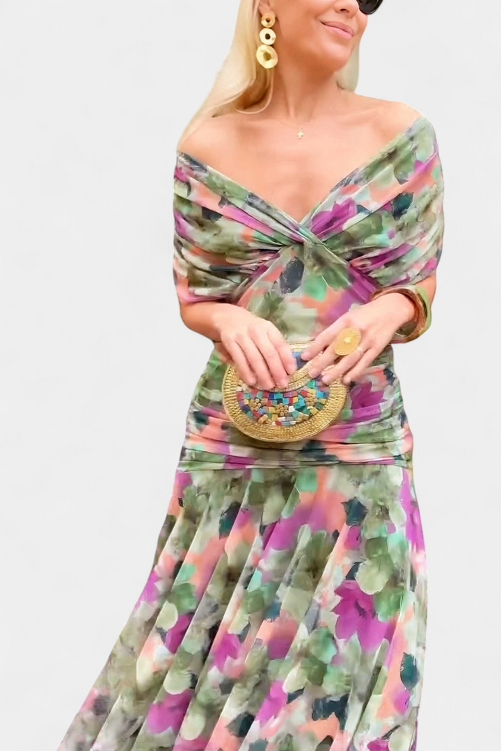 Veronica™ | Long Dress with Enchanted Floral Print and V-Neck