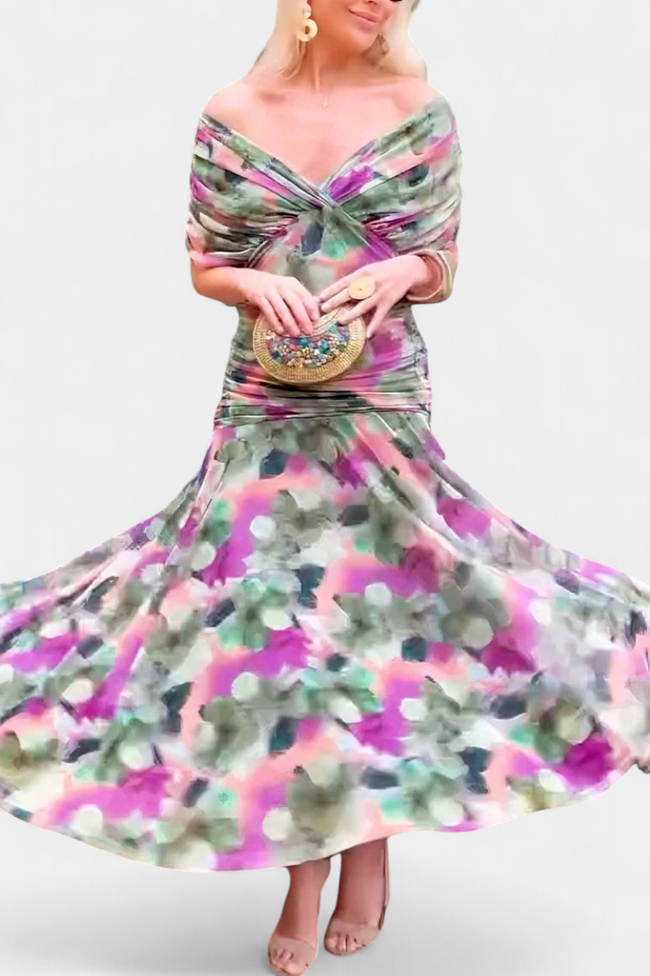 Veronica™ | Long Dress with Enchanted Floral Print and V-Neck