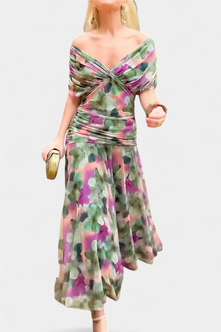 Veronica™ | Long Dress with Enchanted Floral Print and V-Neck
