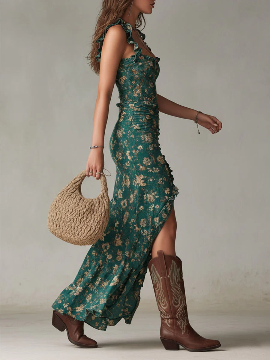 Greta™ | Elegant Flowing Printed Dress with Slit