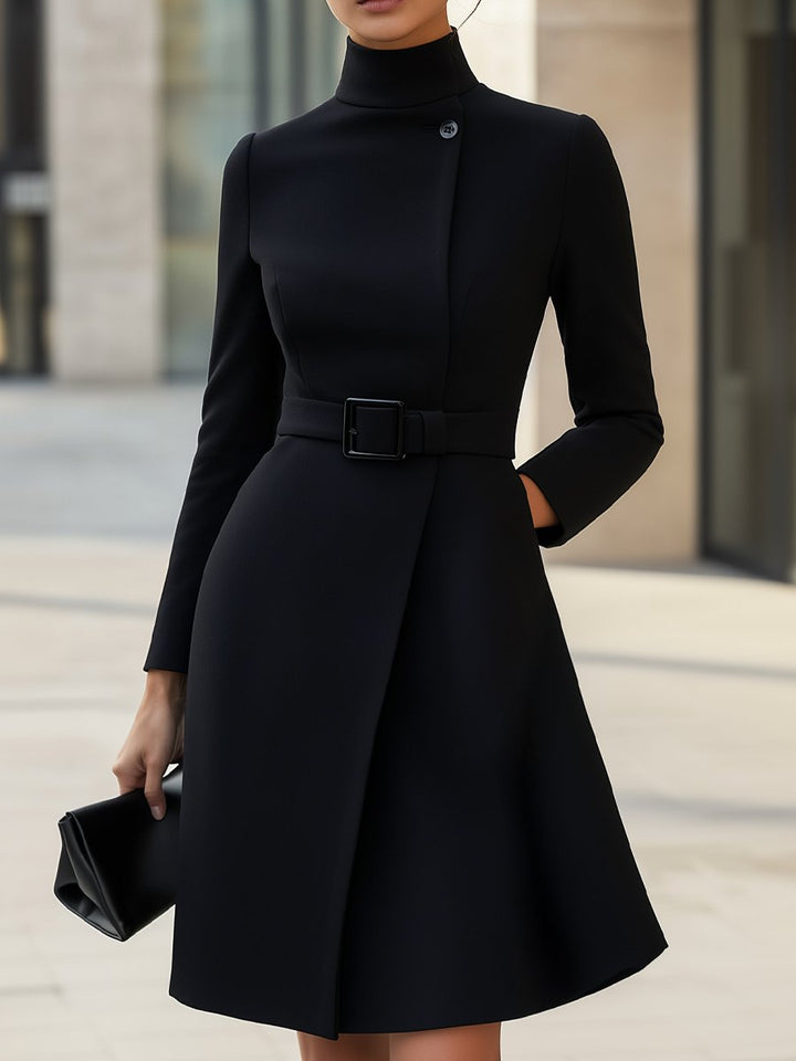 Amy™ | Elegant High-Neck Dress with Belt