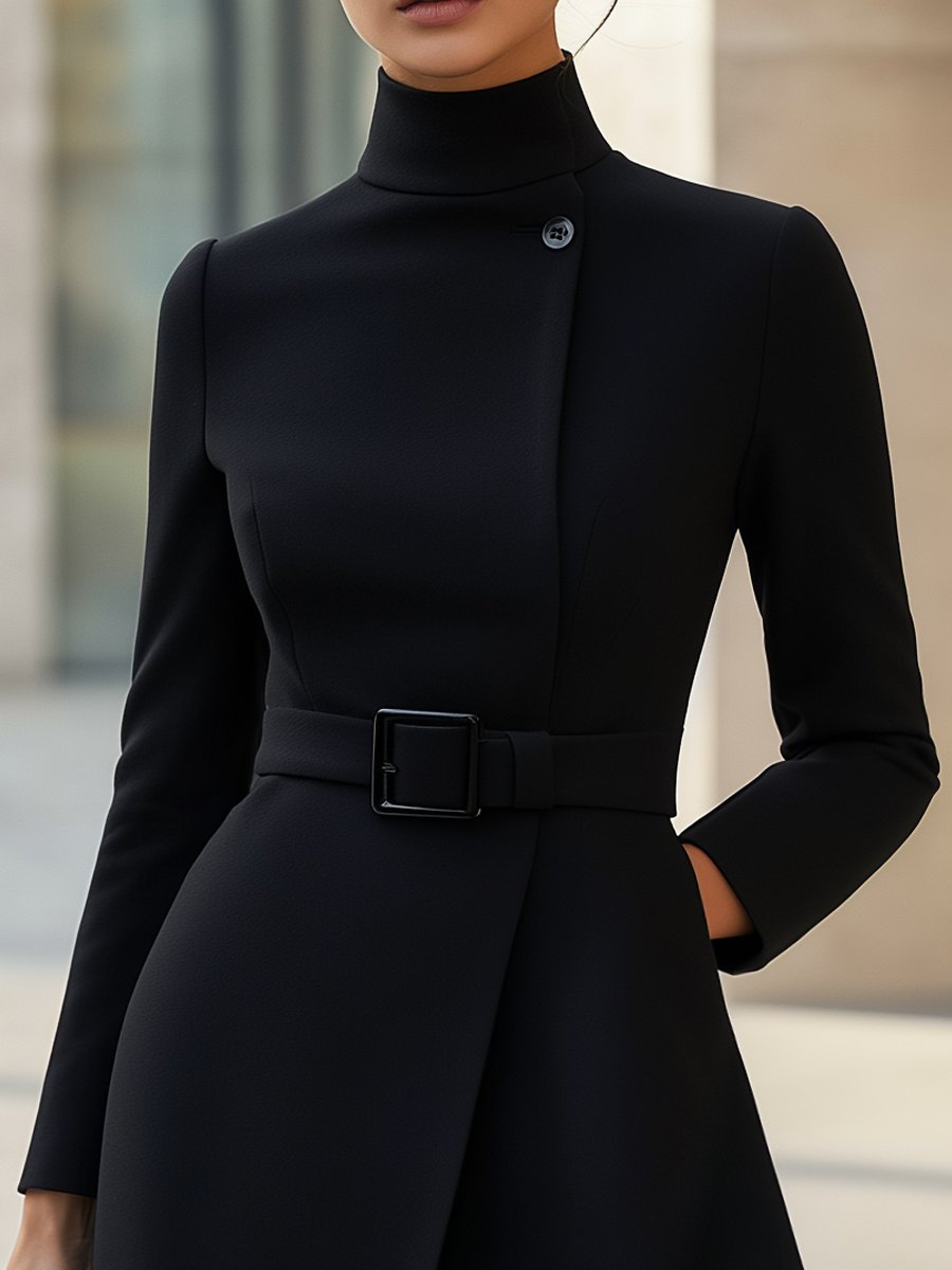 Amy™ | Elegant High-Neck Dress with Belt