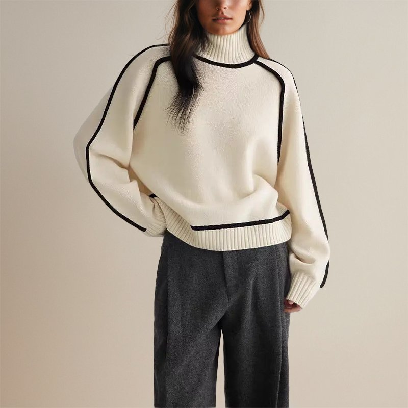 Eloise™ | Elegant Roll-Neck Jumper with Contrast Details