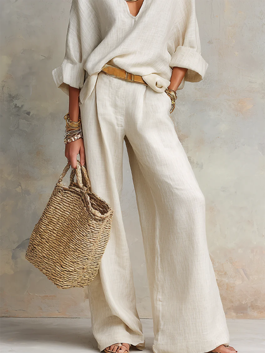 Margot™ | Cotton and Linen Co-ord Set with Wide-Leg Trousers