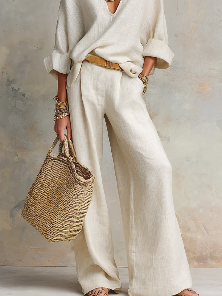 Margot™ | Cotton and Linen Co-ord Set with Wide-Leg Trousers