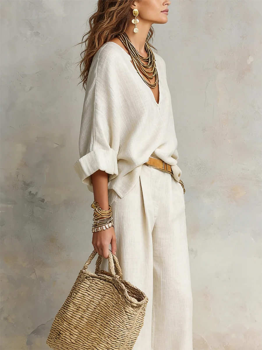 Margot™ | Cotton and Linen Co-ord Set with Wide-Leg Trousers