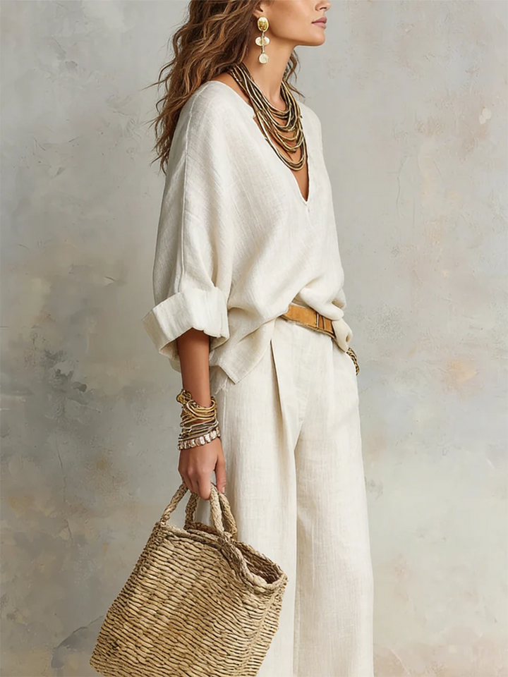 Margot™ | Cotton and Linen Co-ord Set with Wide-Leg Trousers