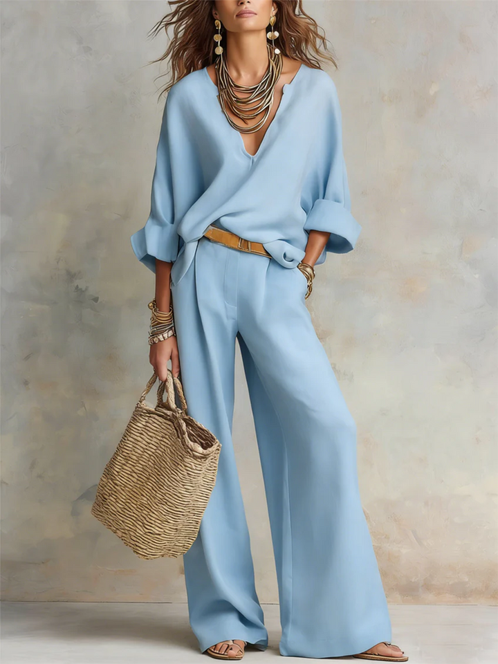 Margot™ | Cotton and Linen Co-ord Set with Wide-Leg Trousers