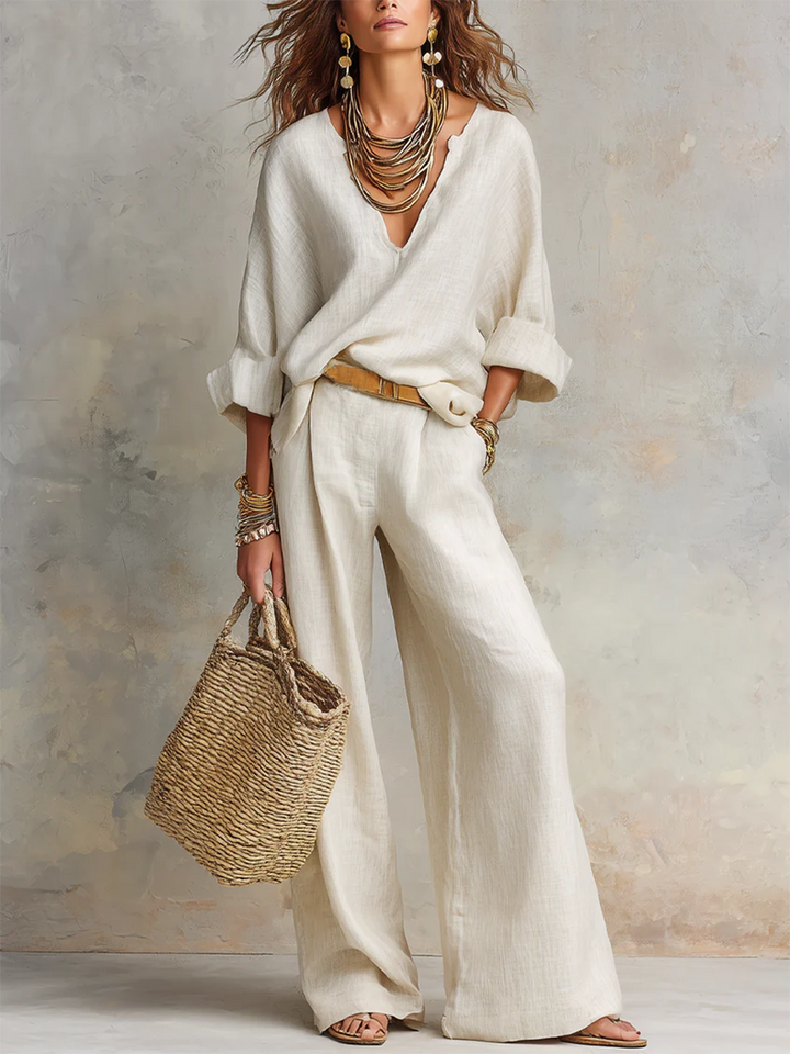 Margot™ | Cotton and Linen Co-ord Set with Wide-Leg Trousers