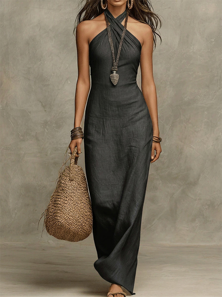 Fern™ | Elegant Maxi Dress with Flowing Cut and Halter Neck