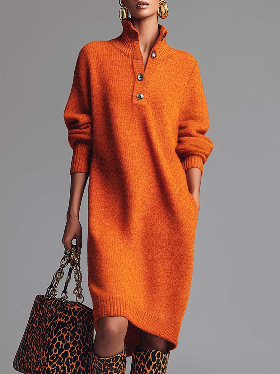 Samantha™ | Knitted Jumper Dress with Button Collar