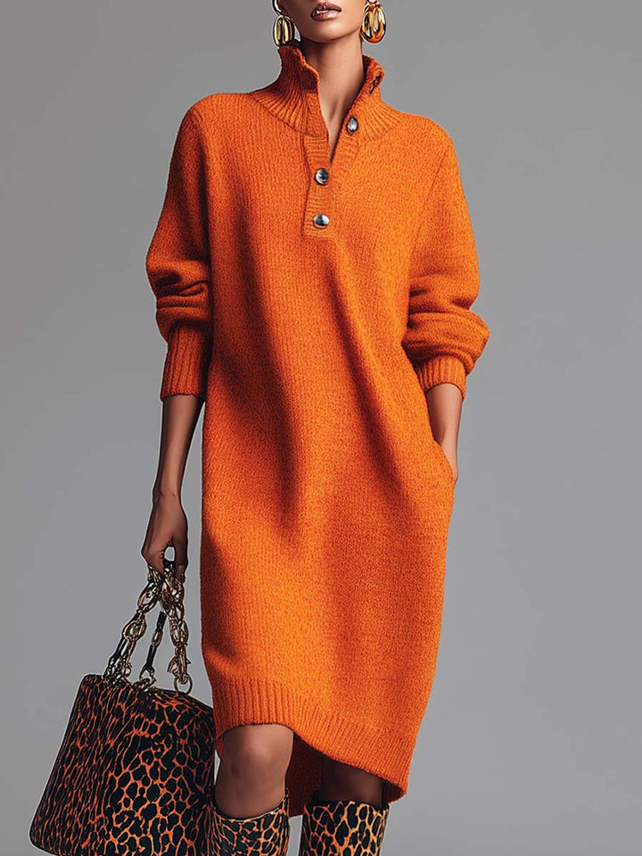 Samantha™ | Knitted Jumper Dress with Button Collar