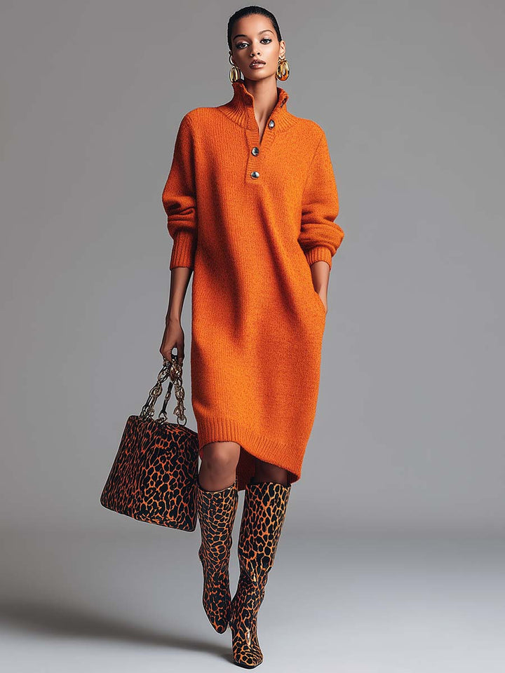 Samantha™ | Knitted Jumper Dress with Button Collar